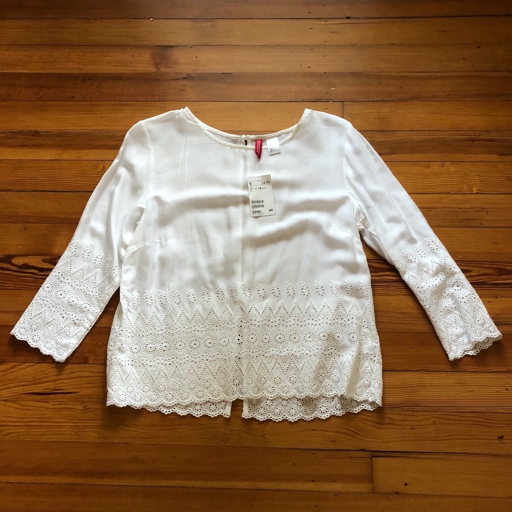 H&M eyelet blouse button back